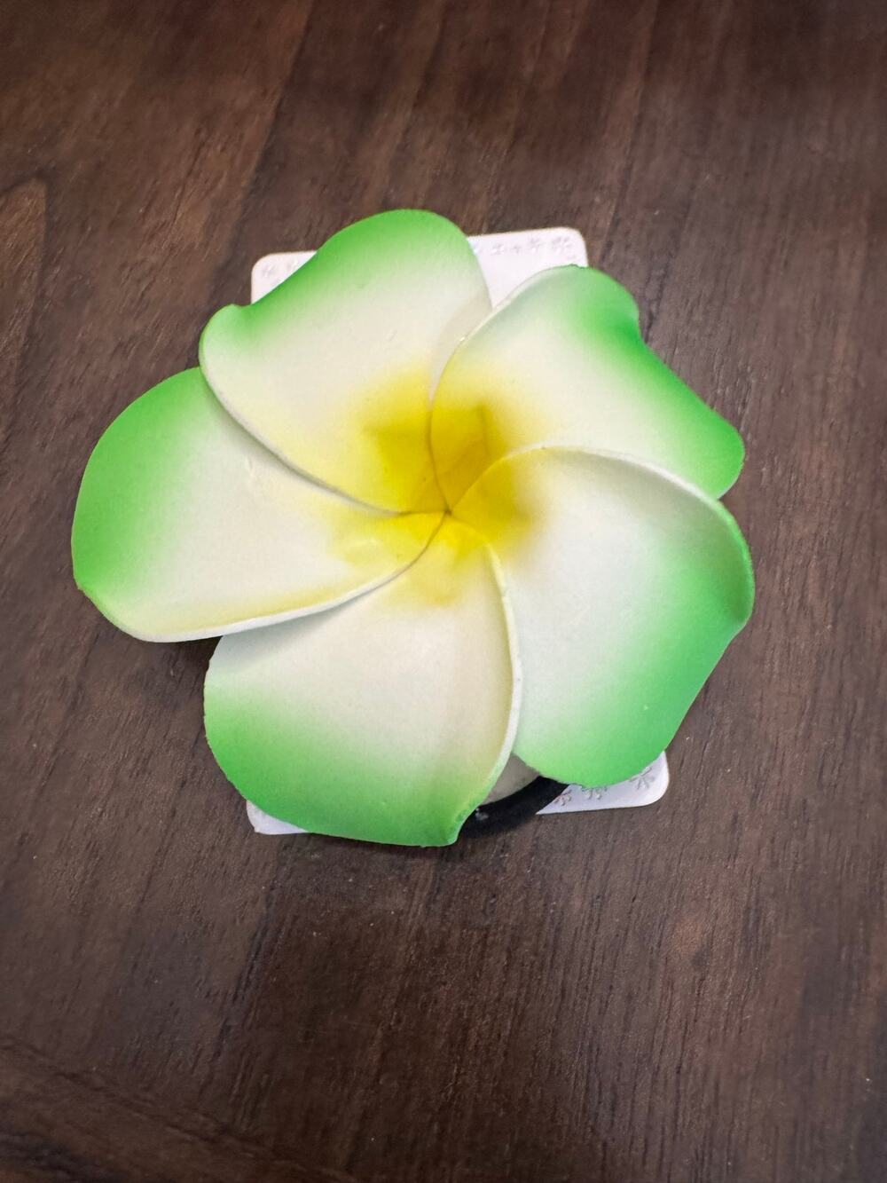 Hawaiian Green white  and yellow flower hair clip hair tie clothes pin 3-1